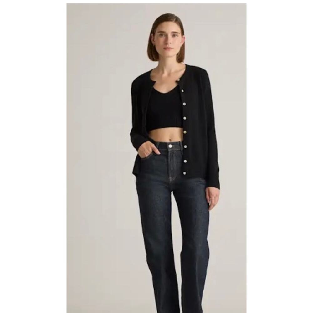 Quince Wm’s Mongolian Cashmere Cardigan Blk Mother of Pearl Buttons Sz L #109 - Picture 2 of 6